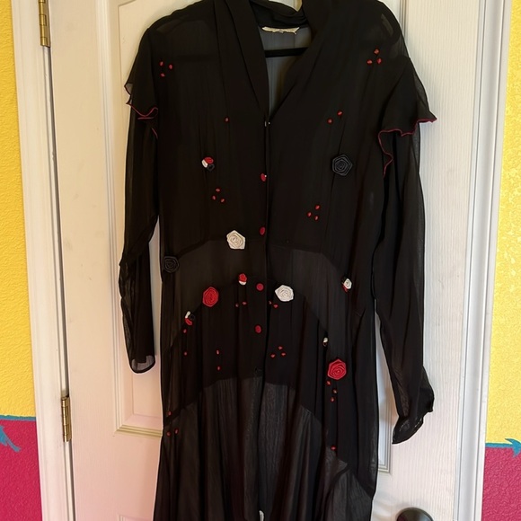 Na-Ta-ya 2 piece flowy midi black sleeveless dress and overlay with roses Med - Picture 13 of 16